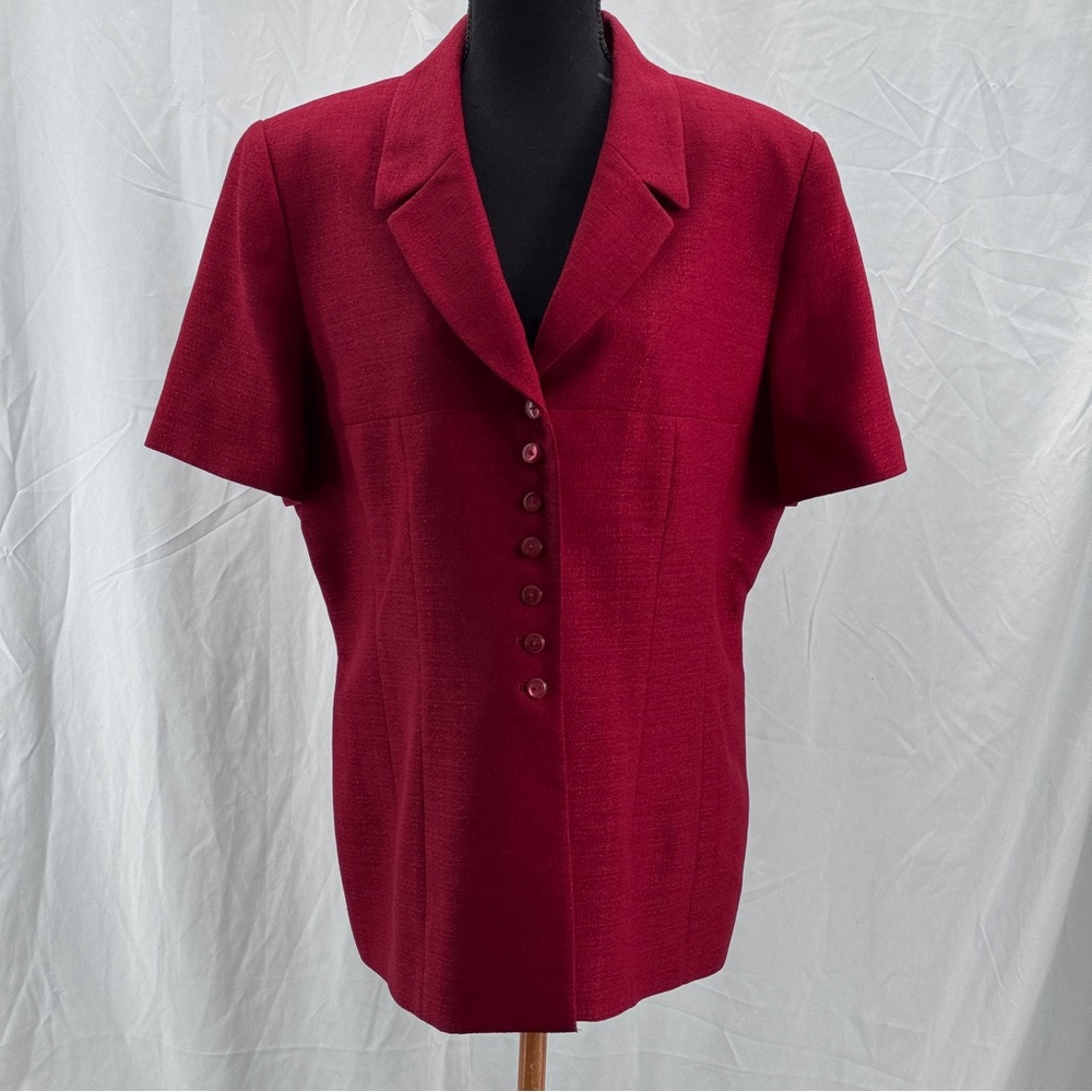 Le Suit Vintage Red Short Sleeve Blazer Women's Size 16 Fall Work 90’s Cool Girl